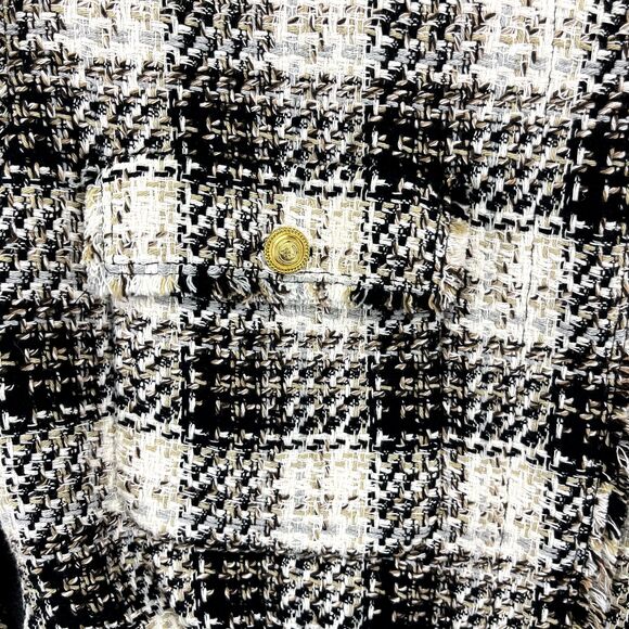 Zara Blazer Cropped Women Medium black beige Plaid Tweed Jacket Blogger Favorite - Picture 6 of 16